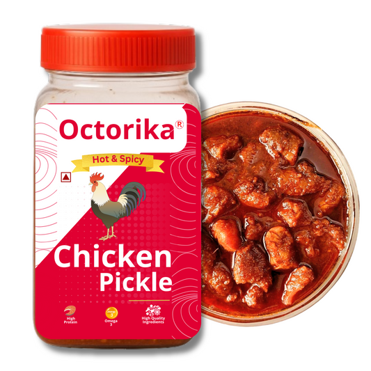 Octorica Andhra-style spicy chicken pickle – ready-to-eat non-veg achar in jar and bowl